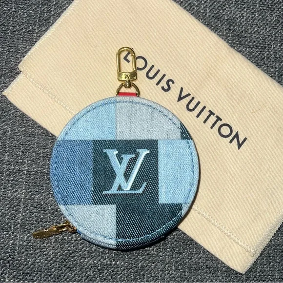 Authentic Louis Vuitton denim patchwork coin purse bag charm - Picture 2 of 7